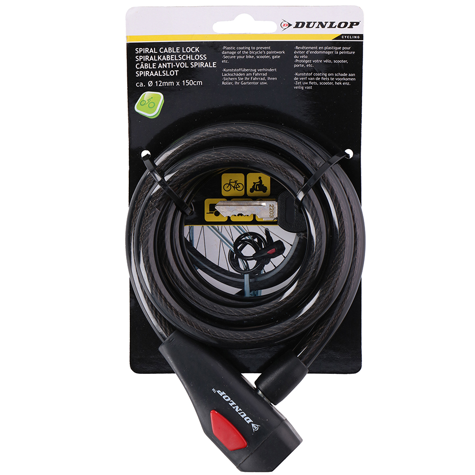 Zapięcie rowerowe Dunlop spiral cable lock 12 mm 150 cm ST 2075570 - obrazek 2