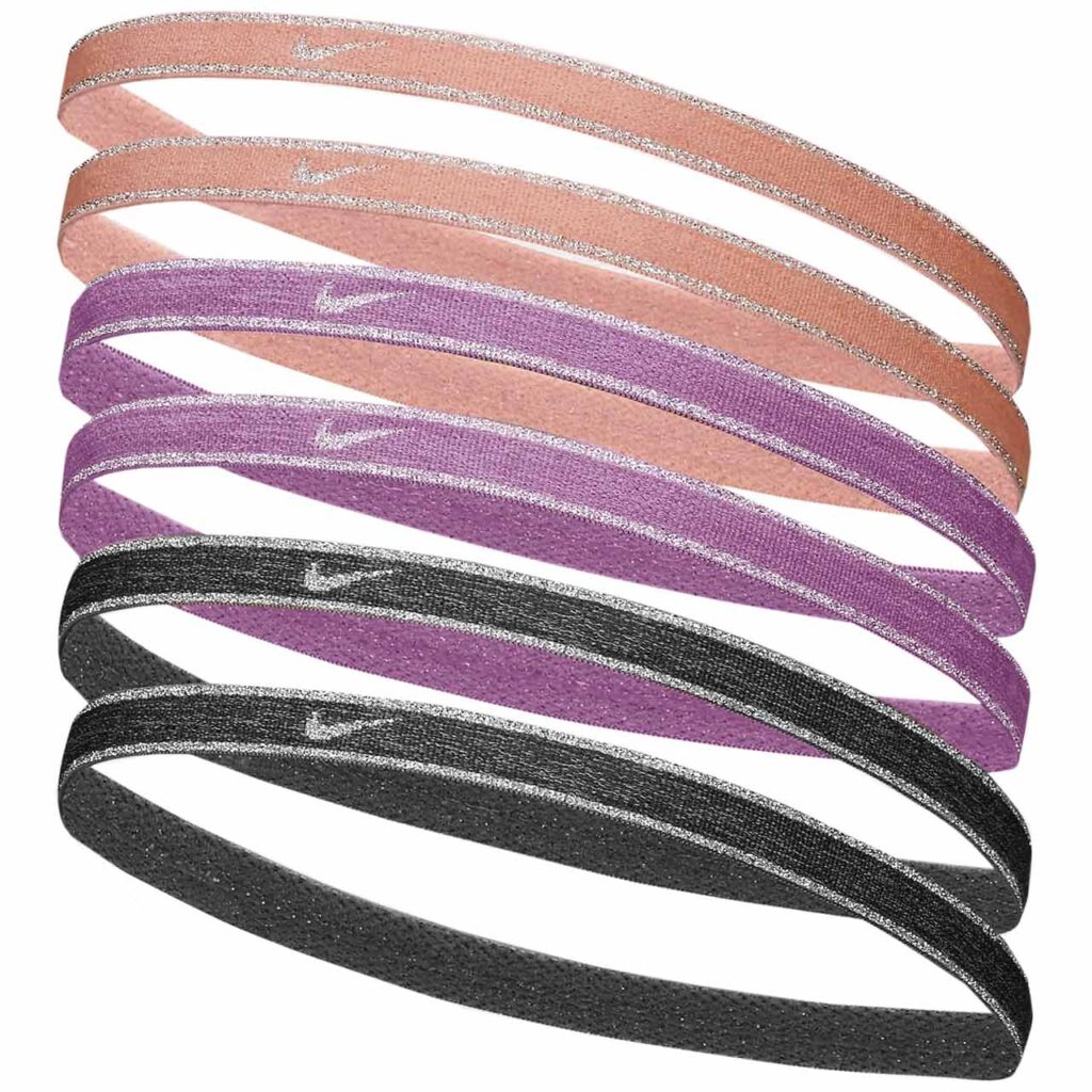 Opaski na włosy Nike Swoosh Sport metalic 6 szt. brzoskwiniowe, różowe, szare N1002008646OS
