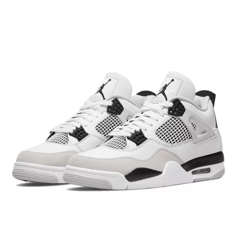 Air Jordan 4 Military Black 408452-111 Białe skórzane sneakersy - obrazek 2